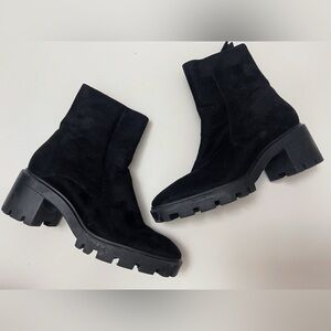Zara Black Faux Suede Chunky Platform Ankle Booties Fall Chic Minimalist